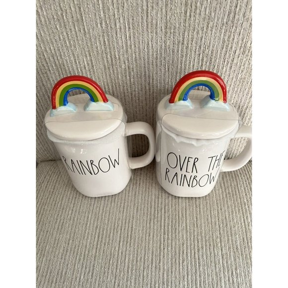 NEW 2 Rae Dunn “Rainbow” Mugs w/ Rainbow Topper Over the Rainbow - Picture 4 of 5